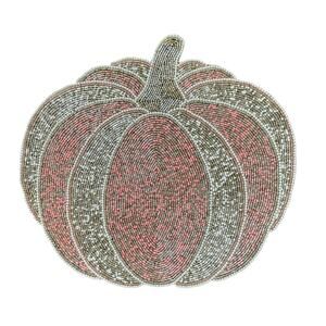 Tahari PINK PUMPKIN Beaded Placemat Charger 15in Gold Silver Holiday Glam NEW